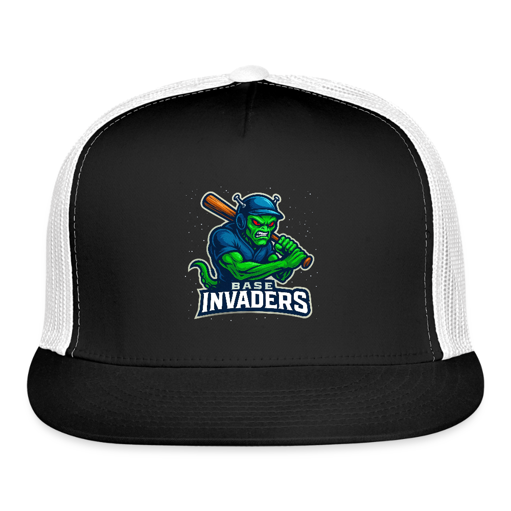 Base Invaders | Adult Baseball Cap - black/white