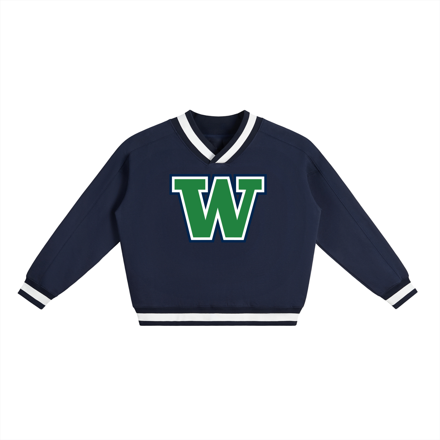 V-Neck Contrast Collar Boxy Sweatshirt
