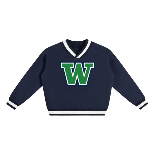 V-Neck Contrast Collar Boxy Sweatshirt