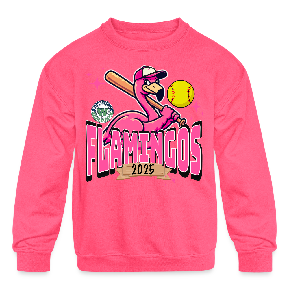 FLAMINGOS | KAIYA Youth Crewneck - neon pink