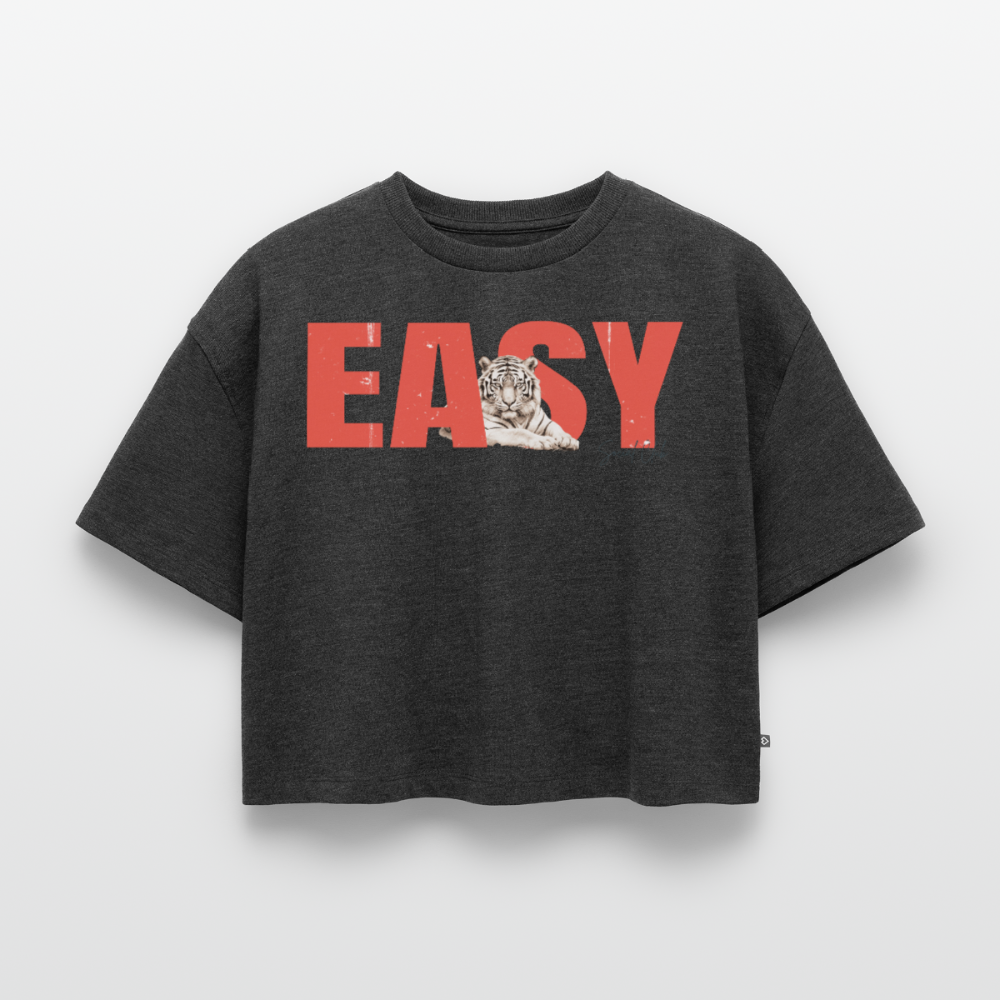 EASY  | Women's Oversized Organic Cropped T-Shirt - heather anthracite
