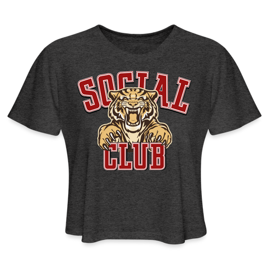 SOCIAL CLUB TIGER HEATHERED Cropped T-Shirt - deep heather