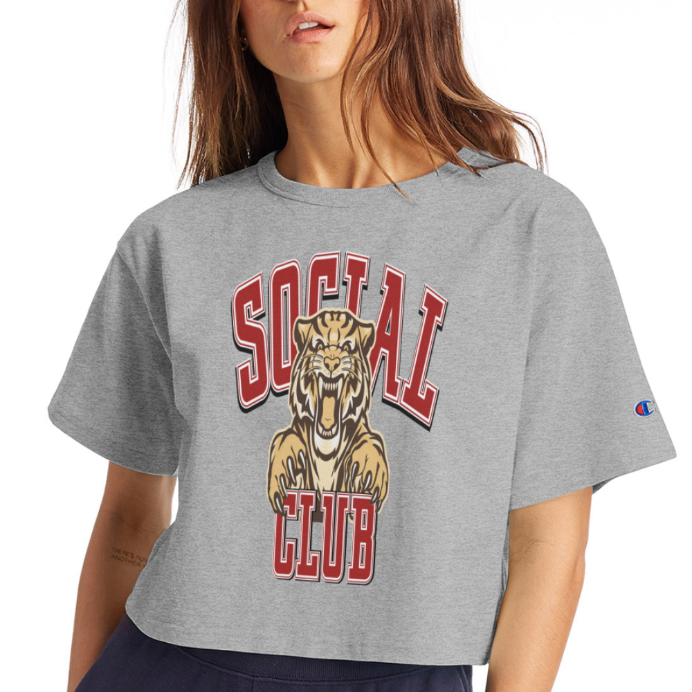 SOCIAL CLUB TIGER  Cropped T-Shirt - heather gray