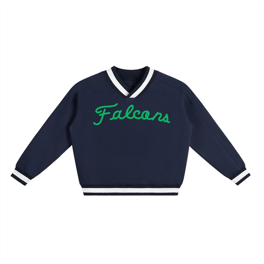 FALCONS TIMELESS  V-Neck Contrast Collar Boxy Sweatshirt