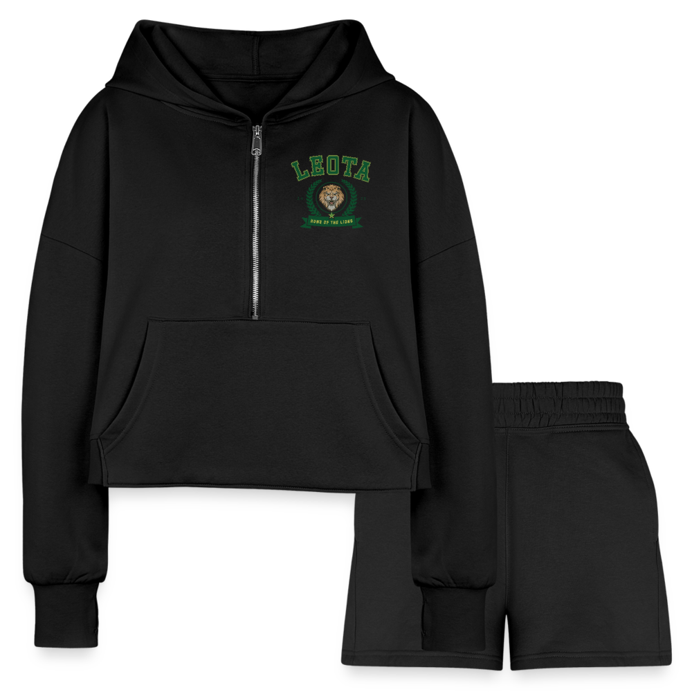 Home of the lions Cropped Hoodie & Jogger Short Set - black