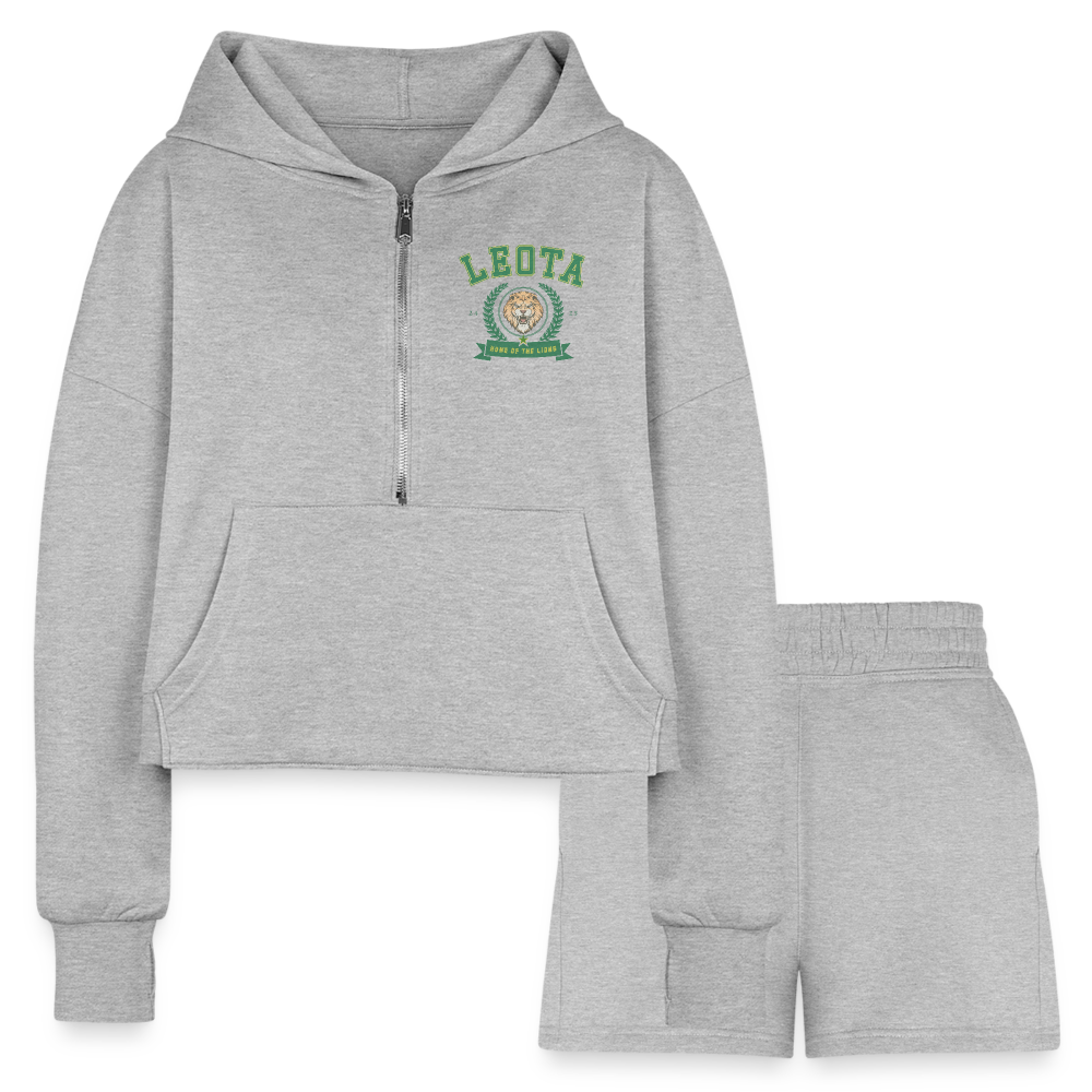 Home of the lions Cropped Hoodie & Jogger Short Set - heather gray