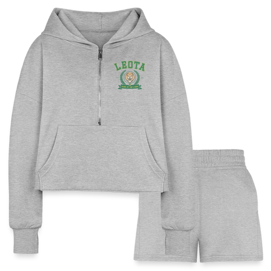 Home of the lions Cropped Hoodie & Jogger Short Set - heather gray